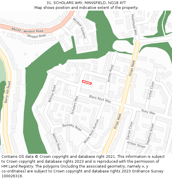 31, SCHOLARS WAY, MANSFIELD, NG18 4YT: Location map and indicative extent of plot