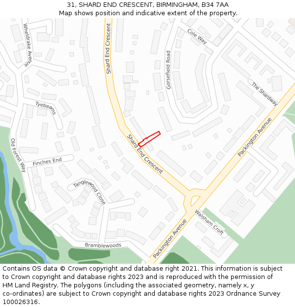 31, SHARD END CRESCENT, BIRMINGHAM, B34 7AA: Location map and indicative extent of plot