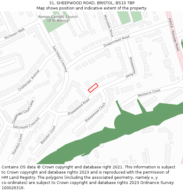 31, SHEEPWOOD ROAD, BRISTOL, BS10 7BP: Location map and indicative extent of plot