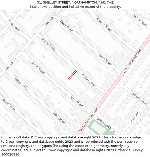 31, SHELLEY STREET, NORTHAMPTON, NN2 7HZ: Location map and indicative extent of plot