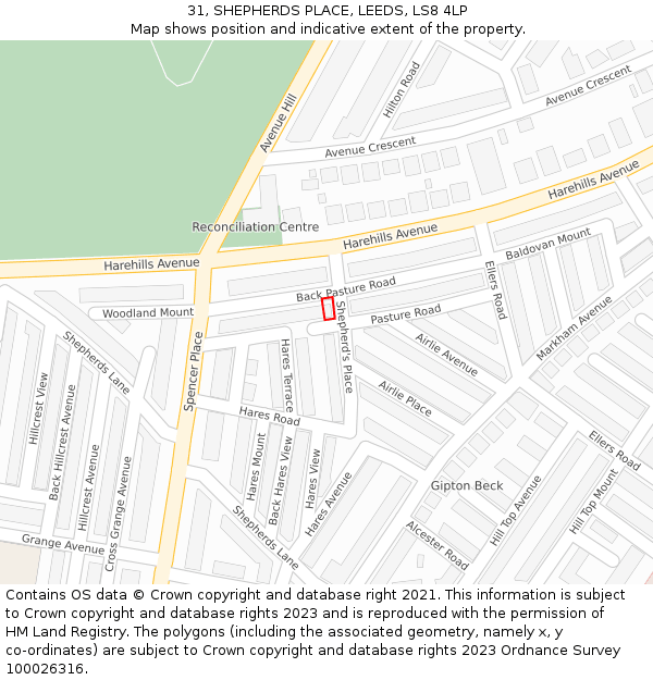 31, SHEPHERDS PLACE, LEEDS, LS8 4LP: Location map and indicative extent of plot