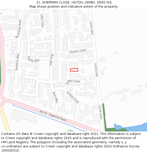 31, SHERMAN CLOSE, HILTON, DERBY, DE65 5HJ: Location map and indicative extent of plot
