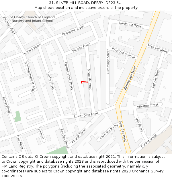 31, SILVER HILL ROAD, DERBY, DE23 6UL: Location map and indicative extent of plot