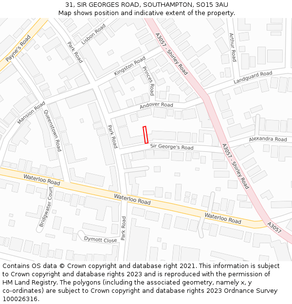 31, SIR GEORGES ROAD, SOUTHAMPTON, SO15 3AU: Location map and indicative extent of plot