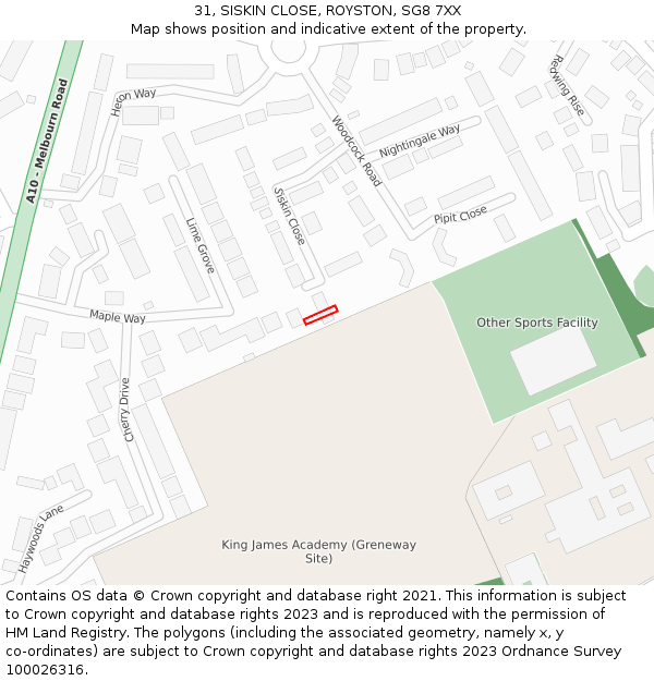 31, SISKIN CLOSE, ROYSTON, SG8 7XX: Location map and indicative extent of plot