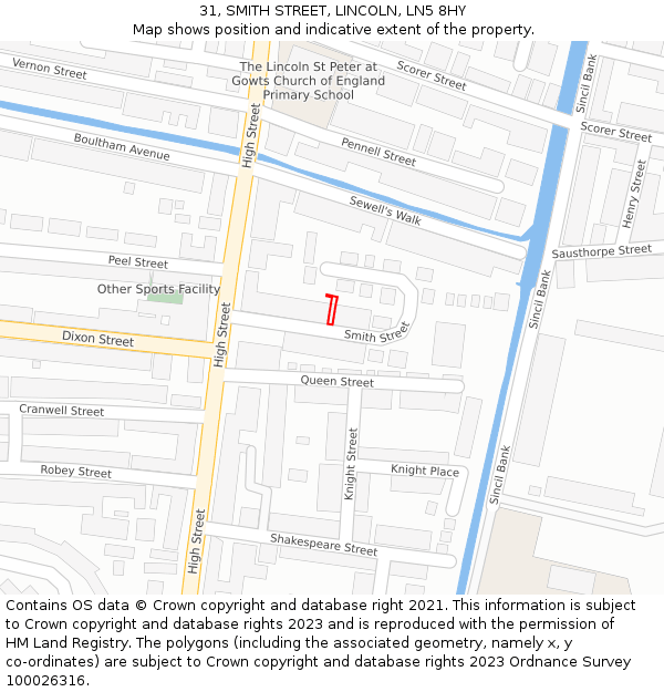 31, SMITH STREET, LINCOLN, LN5 8HY: Location map and indicative extent of plot