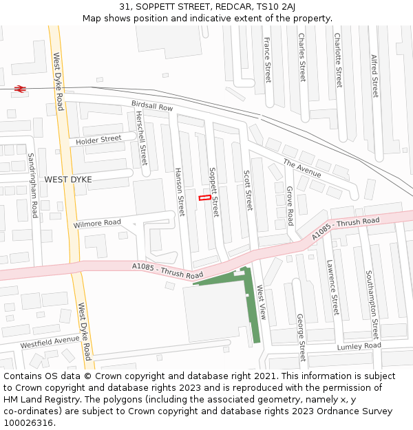 31, SOPPETT STREET, REDCAR, TS10 2AJ: Location map and indicative extent of plot