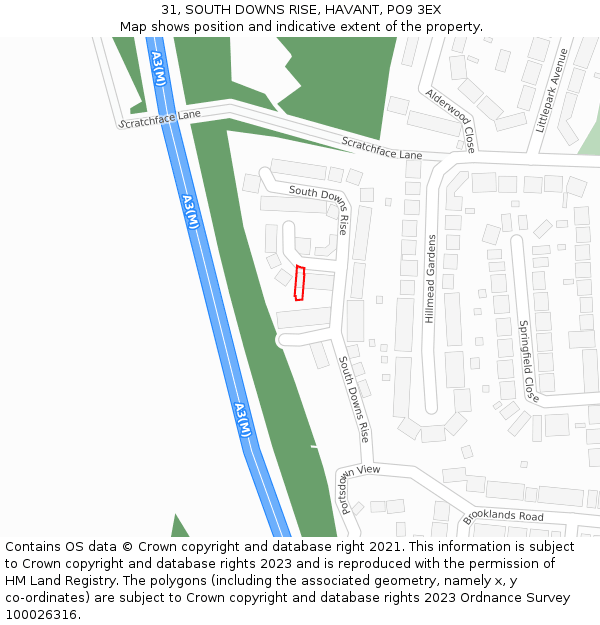 31, SOUTH DOWNS RISE, HAVANT, PO9 3EX: Location map and indicative extent of plot