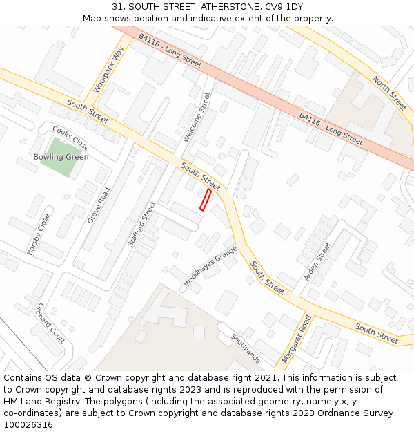 31, SOUTH STREET, ATHERSTONE, CV9 1DY: Location map and indicative extent of plot