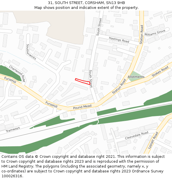 31, SOUTH STREET, CORSHAM, SN13 9HB: Location map and indicative extent of plot