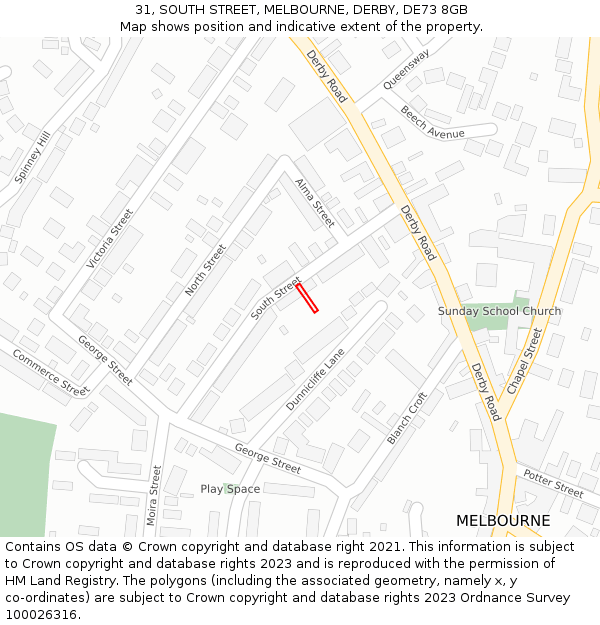 31, SOUTH STREET, MELBOURNE, DERBY, DE73 8GB: Location map and indicative extent of plot