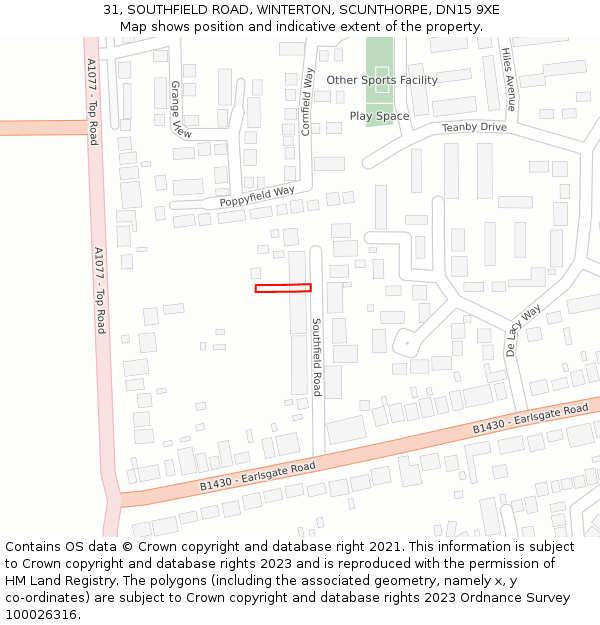 31, SOUTHFIELD ROAD, WINTERTON, SCUNTHORPE, DN15 9XE: Location map and indicative extent of plot