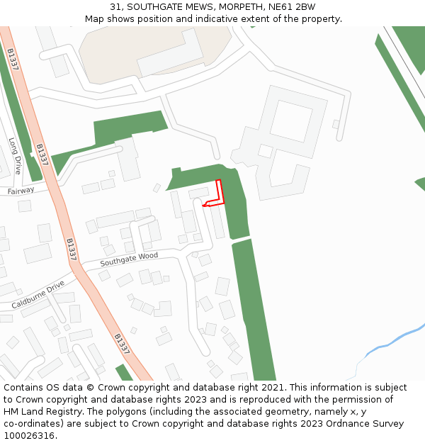 31, SOUTHGATE MEWS, MORPETH, NE61 2BW: Location map and indicative extent of plot