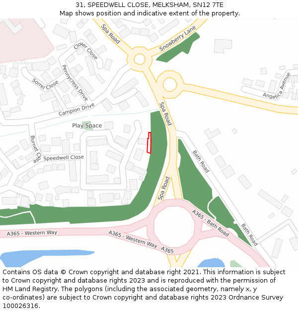 31, SPEEDWELL CLOSE, MELKSHAM, SN12 7TE: Location map and indicative extent of plot