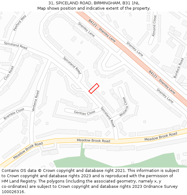 31, SPICELAND ROAD, BIRMINGHAM, B31 1NL: Location map and indicative extent of plot