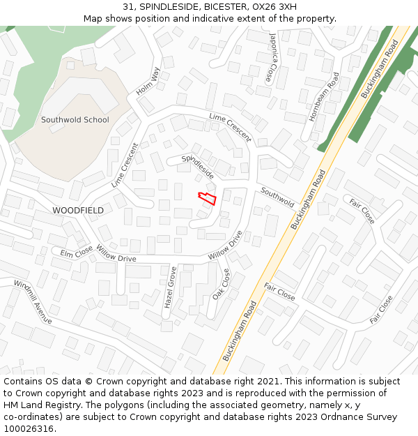 31, SPINDLESIDE, BICESTER, OX26 3XH: Location map and indicative extent of plot