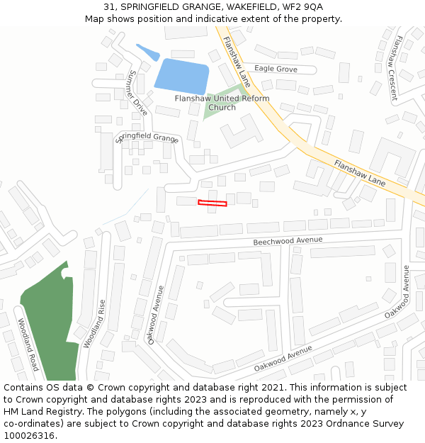 31, SPRINGFIELD GRANGE, WAKEFIELD, WF2 9QA: Location map and indicative extent of plot