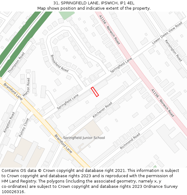 31, SPRINGFIELD LANE, IPSWICH, IP1 4EL: Location map and indicative extent of plot