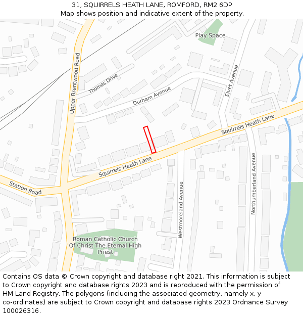 31, SQUIRRELS HEATH LANE, ROMFORD, RM2 6DP: Location map and indicative extent of plot