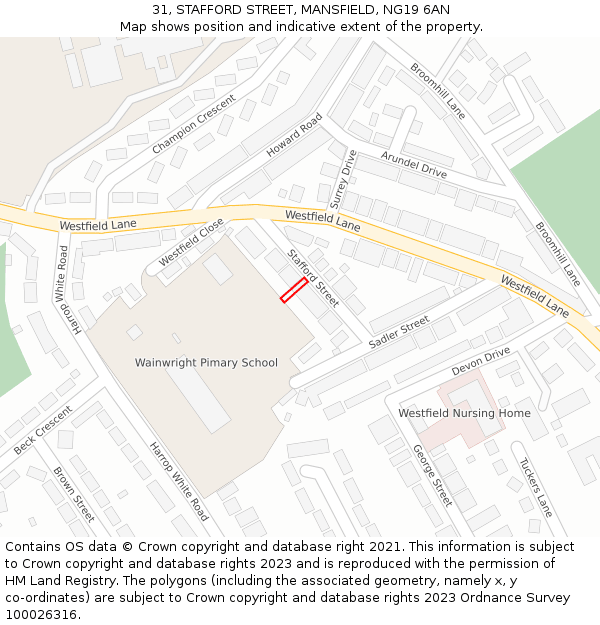 31, STAFFORD STREET, MANSFIELD, NG19 6AN: Location map and indicative extent of plot