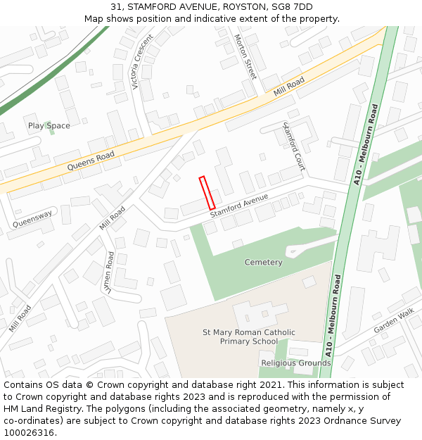 31, STAMFORD AVENUE, ROYSTON, SG8 7DD: Location map and indicative extent of plot