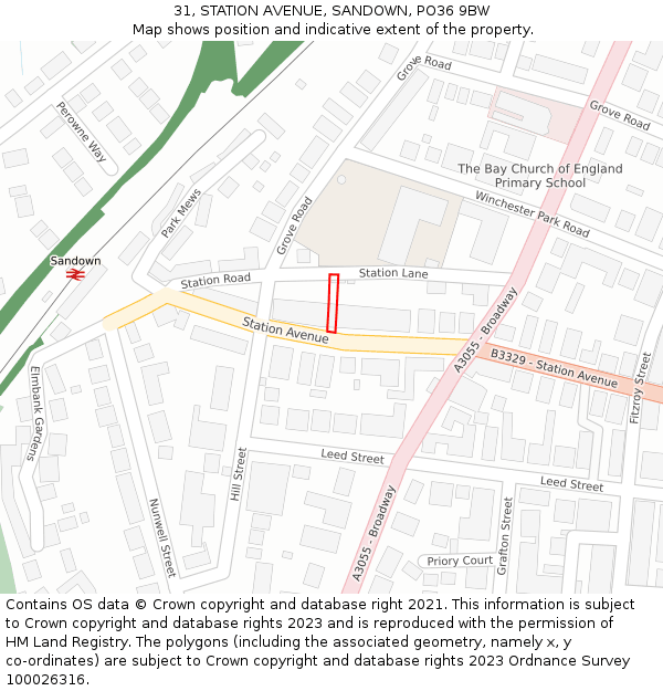 31, STATION AVENUE, SANDOWN, PO36 9BW: Location map and indicative extent of plot
