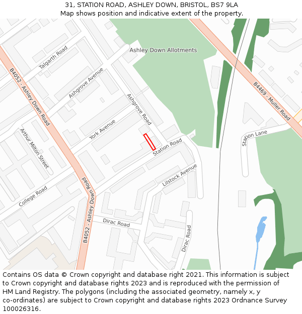 31, STATION ROAD, ASHLEY DOWN, BRISTOL, BS7 9LA: Location map and indicative extent of plot