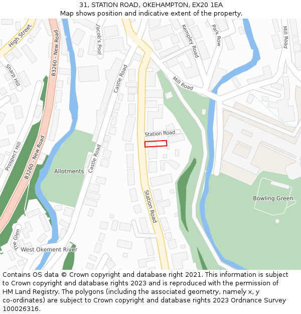 31, STATION ROAD, OKEHAMPTON, EX20 1EA: Location map and indicative extent of plot