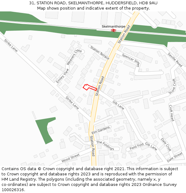 31, STATION ROAD, SKELMANTHORPE, HUDDERSFIELD, HD8 9AU: Location map and indicative extent of plot