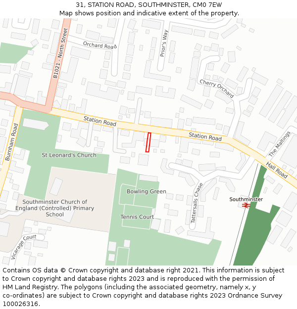 31, STATION ROAD, SOUTHMINSTER, CM0 7EW: Location map and indicative extent of plot