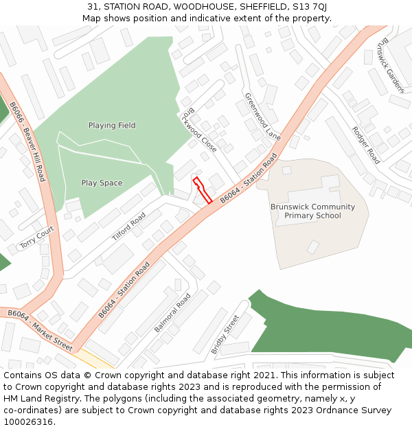 31, STATION ROAD, WOODHOUSE, SHEFFIELD, S13 7QJ: Location map and indicative extent of plot