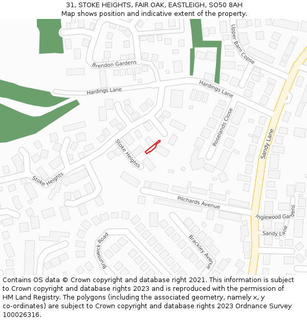 31, STOKE HEIGHTS, FAIR OAK, EASTLEIGH, SO50 8AH: Location map and indicative extent of plot