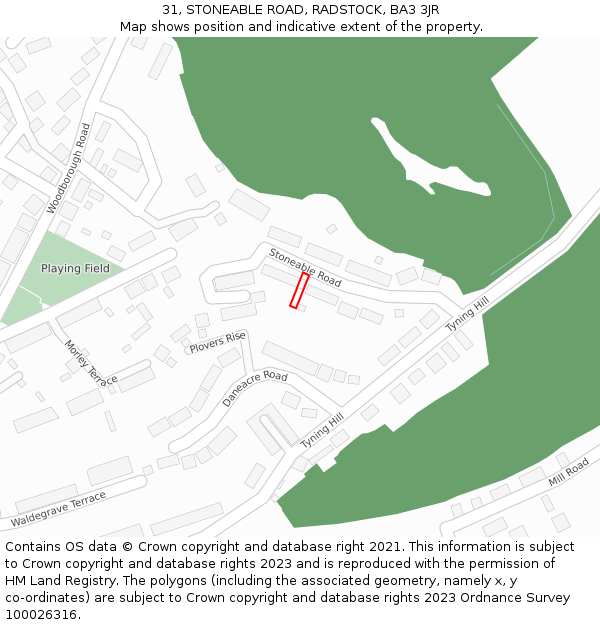31, STONEABLE ROAD, RADSTOCK, BA3 3JR: Location map and indicative extent of plot