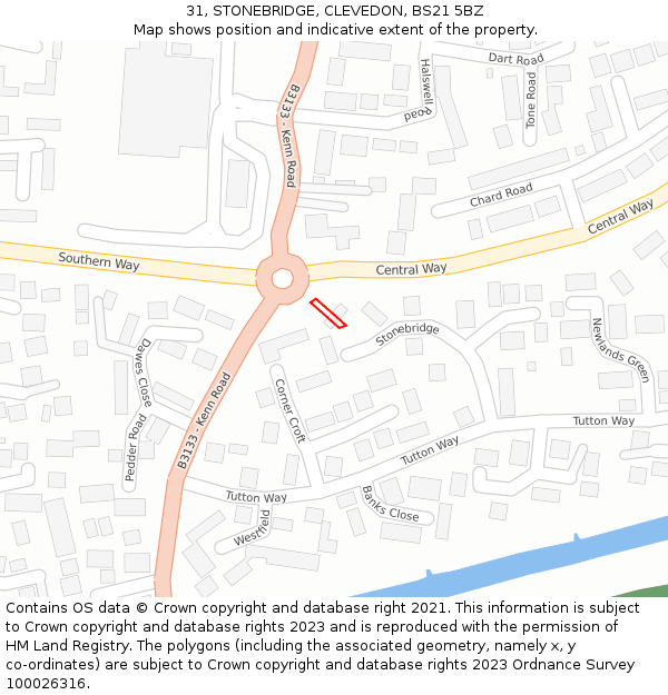 31, STONEBRIDGE, CLEVEDON, BS21 5BZ: Location map and indicative extent of plot