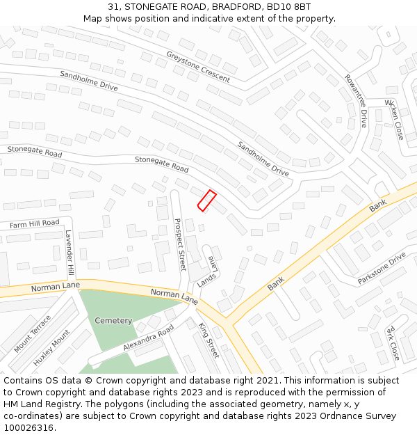 31, STONEGATE ROAD, BRADFORD, BD10 8BT: Location map and indicative extent of plot