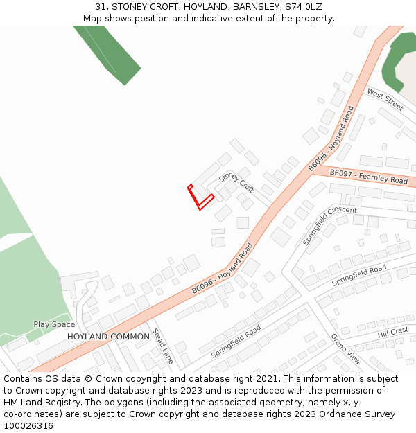 31, STONEY CROFT, HOYLAND, BARNSLEY, S74 0LZ: Location map and indicative extent of plot