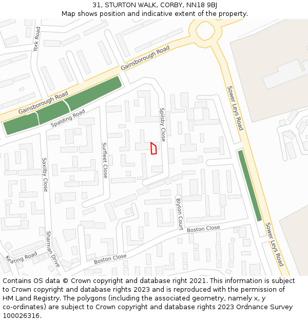 31, STURTON WALK, CORBY, NN18 9BJ: Location map and indicative extent of plot