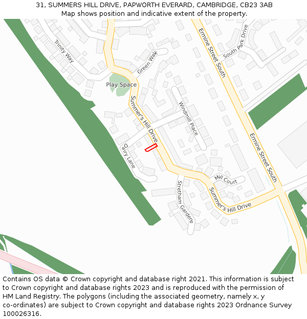 31, SUMMERS HILL DRIVE, PAPWORTH EVERARD, CAMBRIDGE, CB23 3AB: Location map and indicative extent of plot
