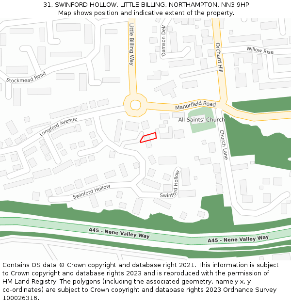 31, SWINFORD HOLLOW, LITTLE BILLING, NORTHAMPTON, NN3 9HP: Location map and indicative extent of plot