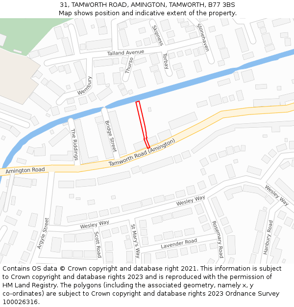 31, TAMWORTH ROAD, AMINGTON, TAMWORTH, B77 3BS: Location map and indicative extent of plot