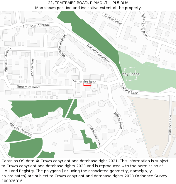 31, TEMERAIRE ROAD, PLYMOUTH, PL5 3UA: Location map and indicative extent of plot