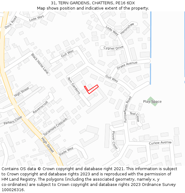 31, TERN GARDENS, CHATTERIS, PE16 6DX: Location map and indicative extent of plot