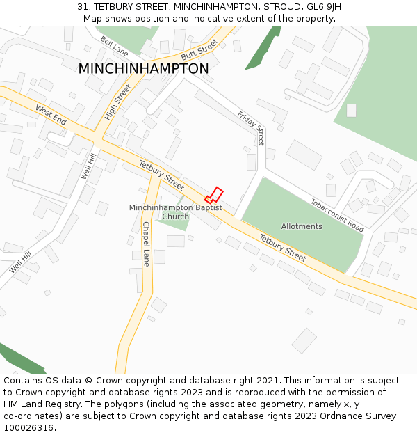 31, TETBURY STREET, MINCHINHAMPTON, STROUD, GL6 9JH: Location map and indicative extent of plot