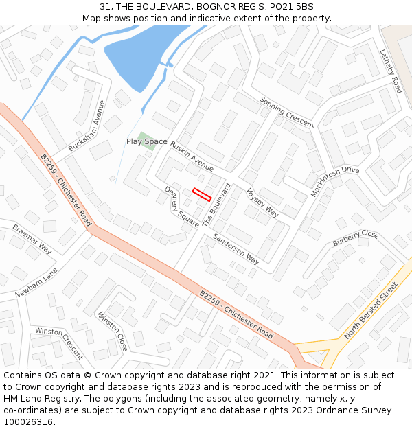 31, THE BOULEVARD, BOGNOR REGIS, PO21 5BS: Location map and indicative extent of plot