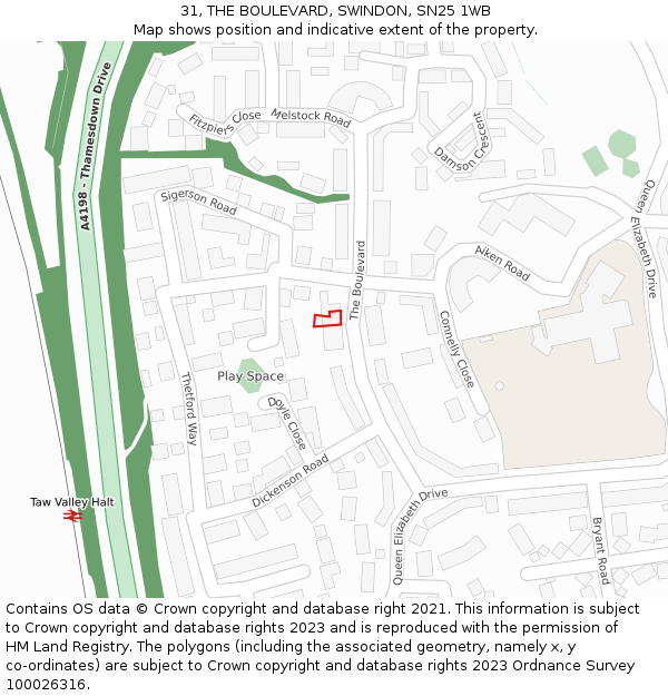 31, THE BOULEVARD, SWINDON, SN25 1WB: Location map and indicative extent of plot