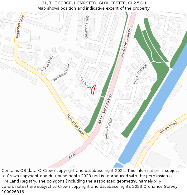 31, THE FORGE, HEMPSTED, GLOUCESTER, GL2 5GH: Location map and indicative extent of plot