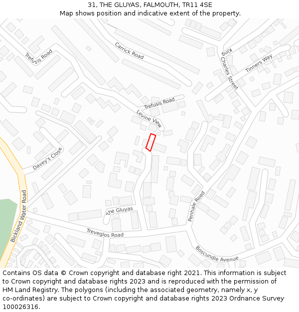 31, THE GLUYAS, FALMOUTH, TR11 4SE: Location map and indicative extent of plot