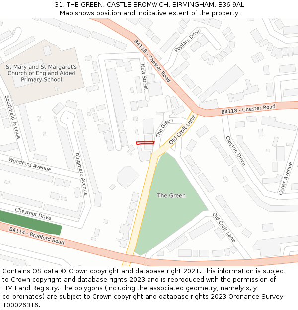 31, THE GREEN, CASTLE BROMWICH, BIRMINGHAM, B36 9AL: Location map and indicative extent of plot