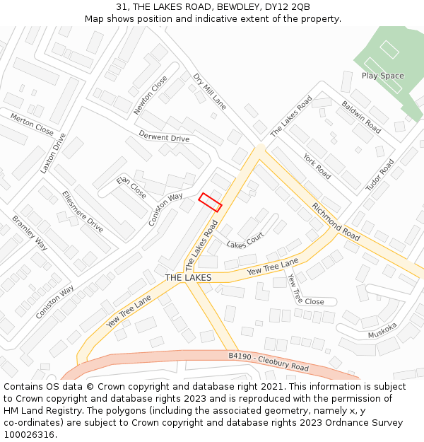 31, THE LAKES ROAD, BEWDLEY, DY12 2QB: Location map and indicative extent of plot
