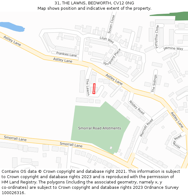 31, THE LAWNS, BEDWORTH, CV12 0NG: Location map and indicative extent of plot